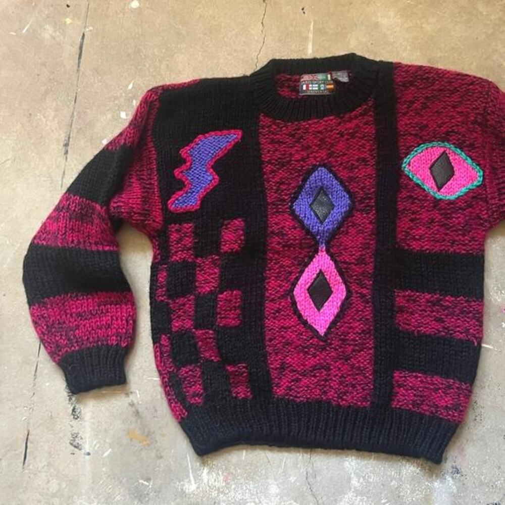 Vintage  Sweater, 80s,  Retro Geometric, Paris Sports Club tops, Eye, Lightning